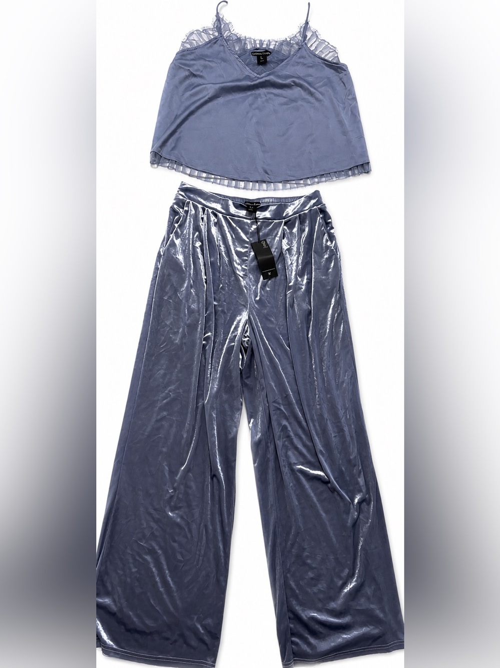 Velvet Wide-Leg set in Slate Blue